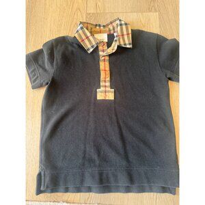 Burberry Kids Polo Shirt 6Y 116cm Black Beige Check Collar 100% Cotton Short Sle